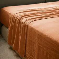 Drap plat gaze de coton (240 x 300 cm) Gaïa Abricot