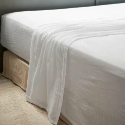 Drap plat gaze de coton (270 x 300 cm) Gaïa Blanc chantilly