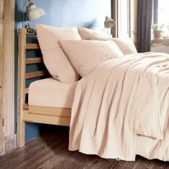 Drap plat gaze de coton (270 x 300 cm) Gaïa Rose poudré