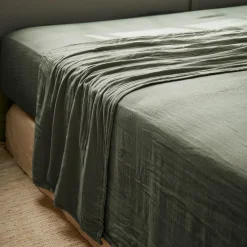 Drap plat gaze de coton (240 x 300 cm) Gaïa Vert romarin