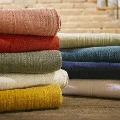 Drap plat gaze de coton (240 x 300 cm) Gaïa Rose pêche