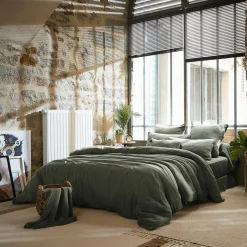 Drap plat gaze de coton (270 x 300 cm) Gaïa Vert romarin