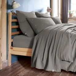 Drap plat gaze de coton (240 x 300 cm) Gaïa Gris granit