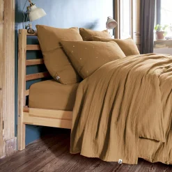 Drap plat gaze de coton (270 x 300 cm) Gaïa Camel