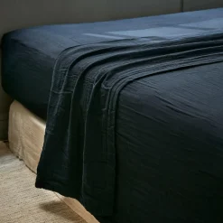 Drap plat gaze de coton (270 x 300 cm) Gaïa Bleu nuit