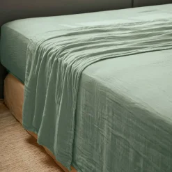 Drap plat gaze de coton (240 x 300 cm) Gaïa Vert eucalyptus