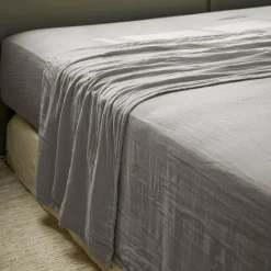 Drap plat gaze de coton (270 x 300 cm) Gaïa Gris granit