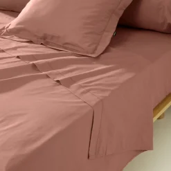Drap plat percale de coton (180 x 290 cm) Cali Bois de rose