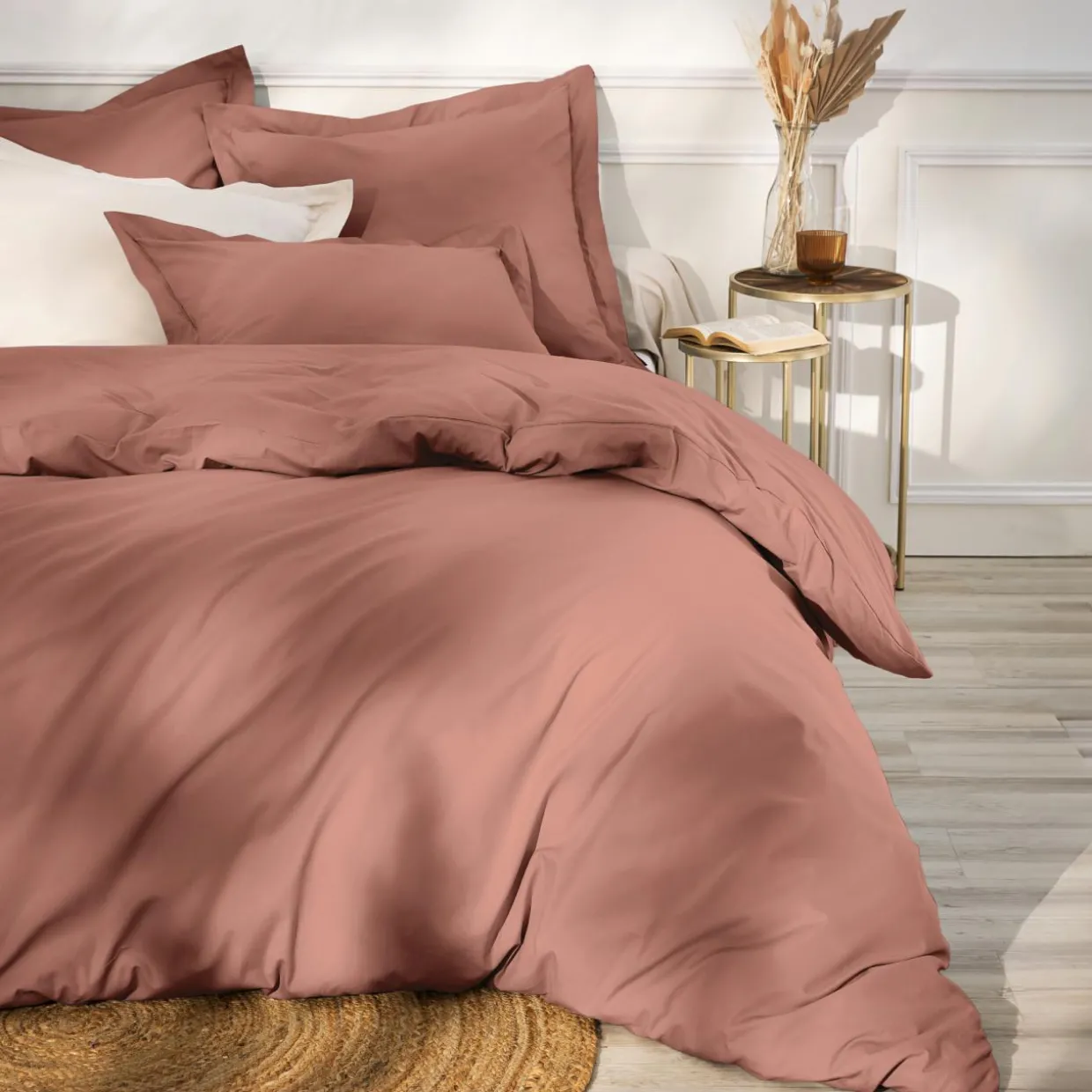 Drap plat percale de coton (270 x 300 cm) Cali Bois de rose