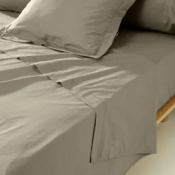 Drap plat percale de coton (270 x 300 cm) Cali Taupe