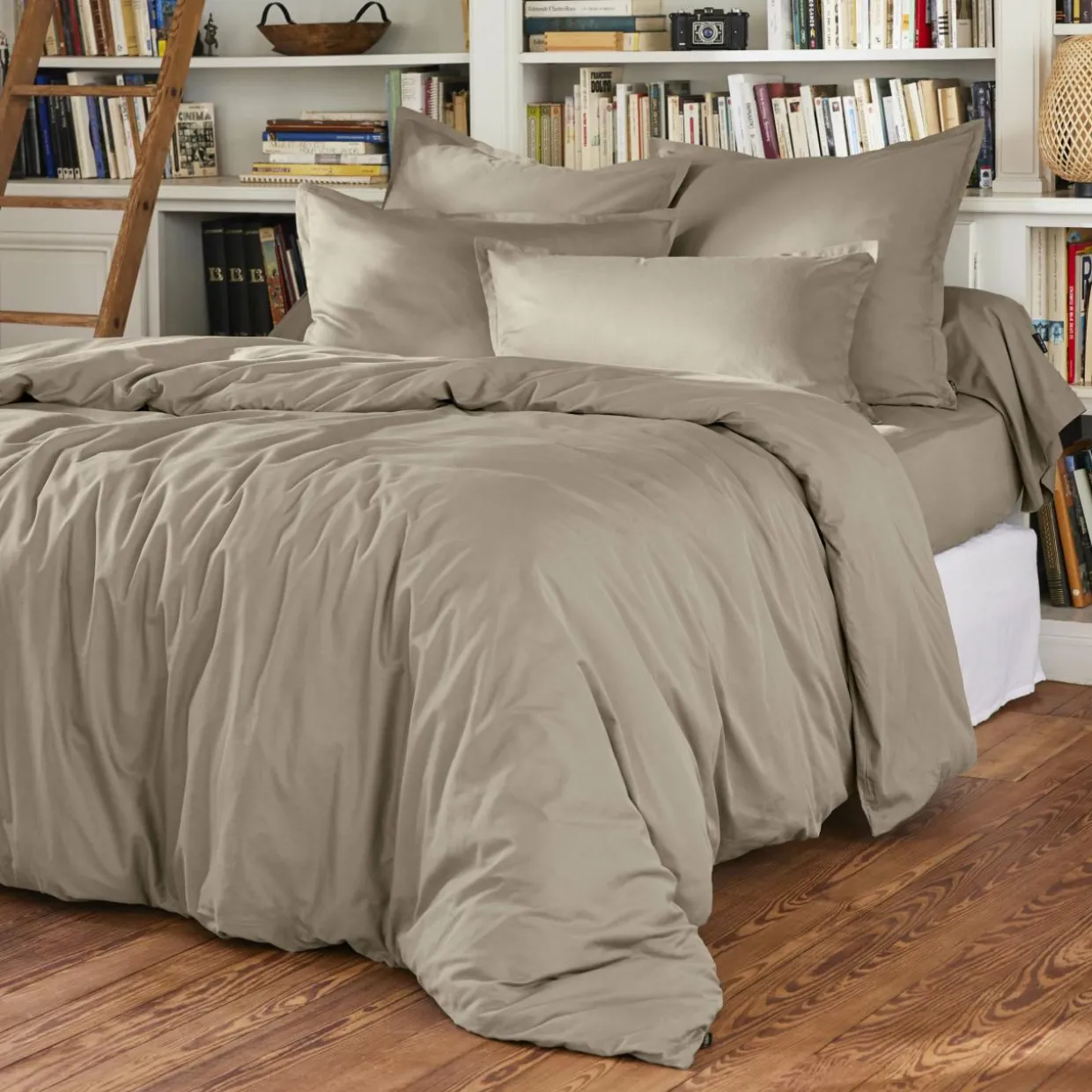 Drap plat percale de coton (270 x 300 cm) Cali Taupe