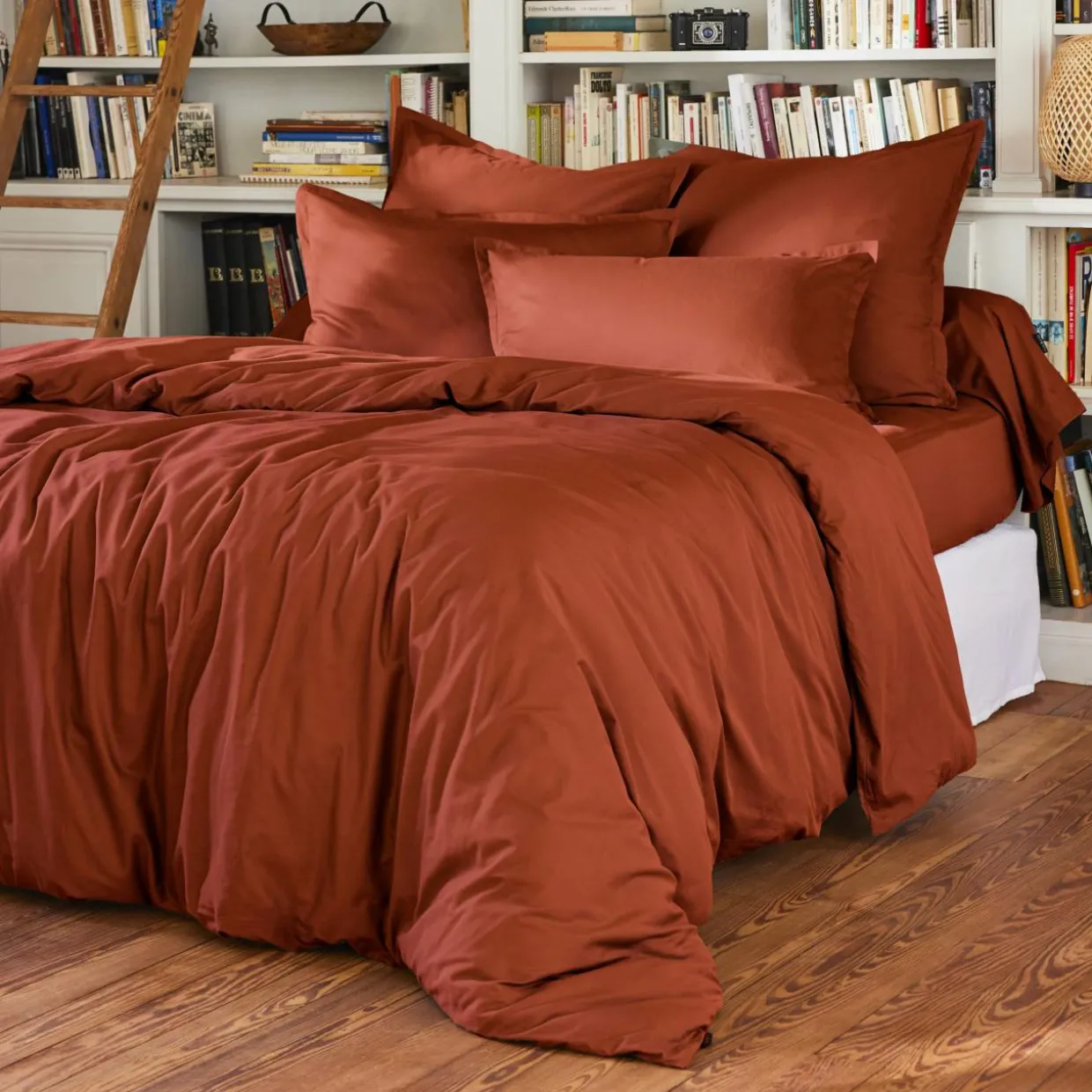 Drap plat percale de coton (180 x 290 cm) Cali Terracotta