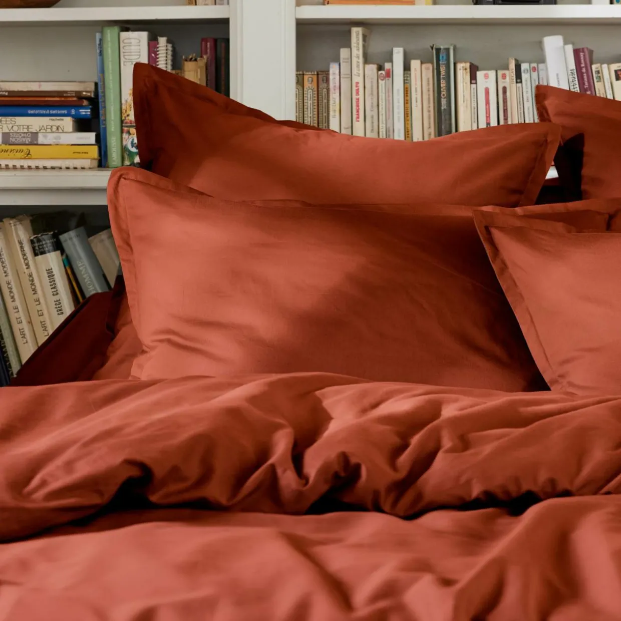 Drap plat percale de coton (180 x 290 cm) Cali Terracotta