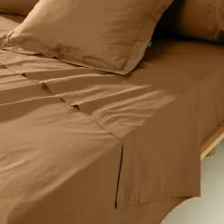 Drap plat percale de coton (270 x 300 cm) Cali Camel