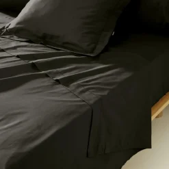 Drap plat percale de coton (180 x 290 cm) Cali Noir