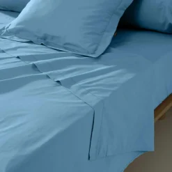 Drap plat percale de coton (270 x 300 cm) Cali Bleu ciel