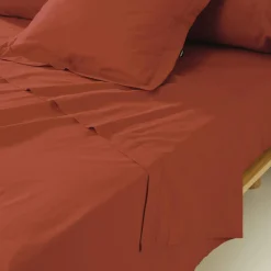 Drap plat percale de coton (240 x 300 cm) Cali Terracotta