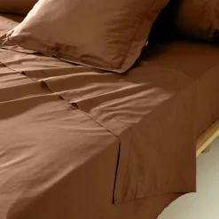 Drap plat percale de coton (270 x 300 cm) Cali Marron chocolat