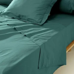 Drap plat percale de coton (180 x 290 cm) Cali Bleu canard