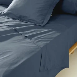 Drap plat percale de coton (270 x 300 cm) Cali Bleu marine