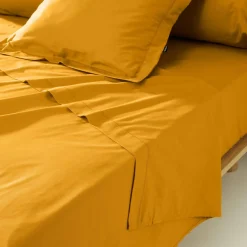 Drap plat percale de coton (240 x 300 cm) Cali Jaune moutarde