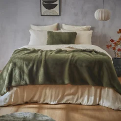 Édredon fausse fourrure (90 x 220 cm) Finn Vert kaki