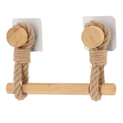 Dérouleur de papier toilette adhésif bambou et lanières cordes Naturel
