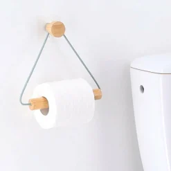 Dérouleur de papier toilette adhésif métal et bambou Easy Chic Blanc