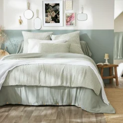 Edredon gaze de coton (90 x 200 cm) Gaïa vichy Vert eucalyptus