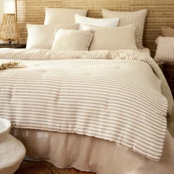 Edredon gaze de coton (90 x 200 cm) Gaïa rayures Ficelle
