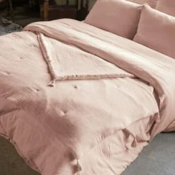 Edredon gaze de coton (90 x 200 cm) Gaïa Rose poudré