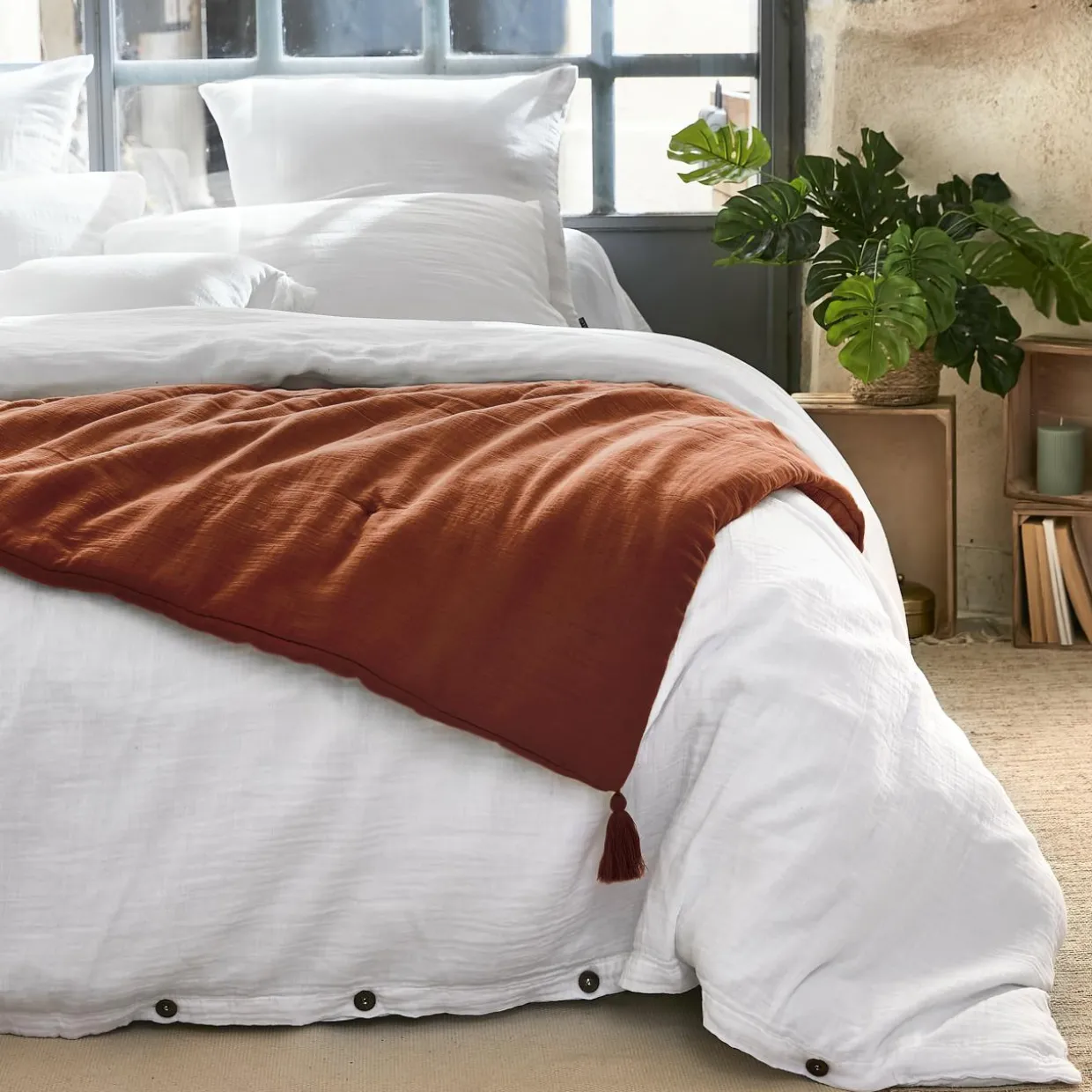 Edredon gaze de coton (150 x 150 cm) Gaïa Terracotta