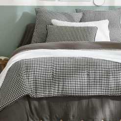 Edredon gaze de coton (90 x 200 cm) Gaïa vichy Noir