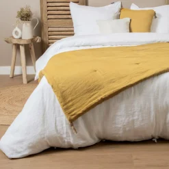 Edredon lin lavé (90 x 200 cm) Louise Jaune moutarde