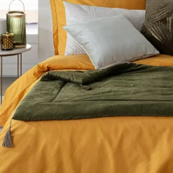 Edredon velours (80 x 180 cm) Sonia Vert kaki