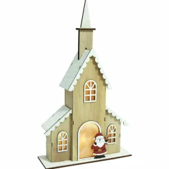 Eglise lumineuse à piles (H40 cm) Papa Noël blanc chaud
