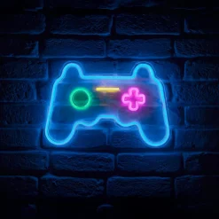 Enseigne lumineuse néon (H28 cm) Manette de jeux Bleu