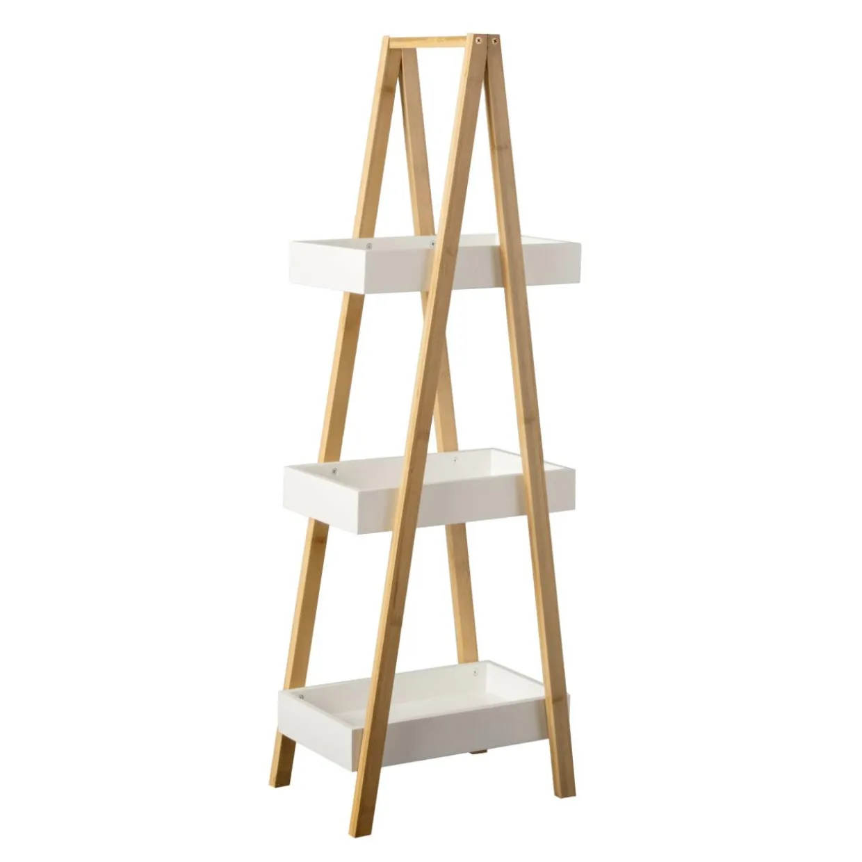 Etagère bois et bambou (H84 cm) Pyramide 3 niveaux Blanche