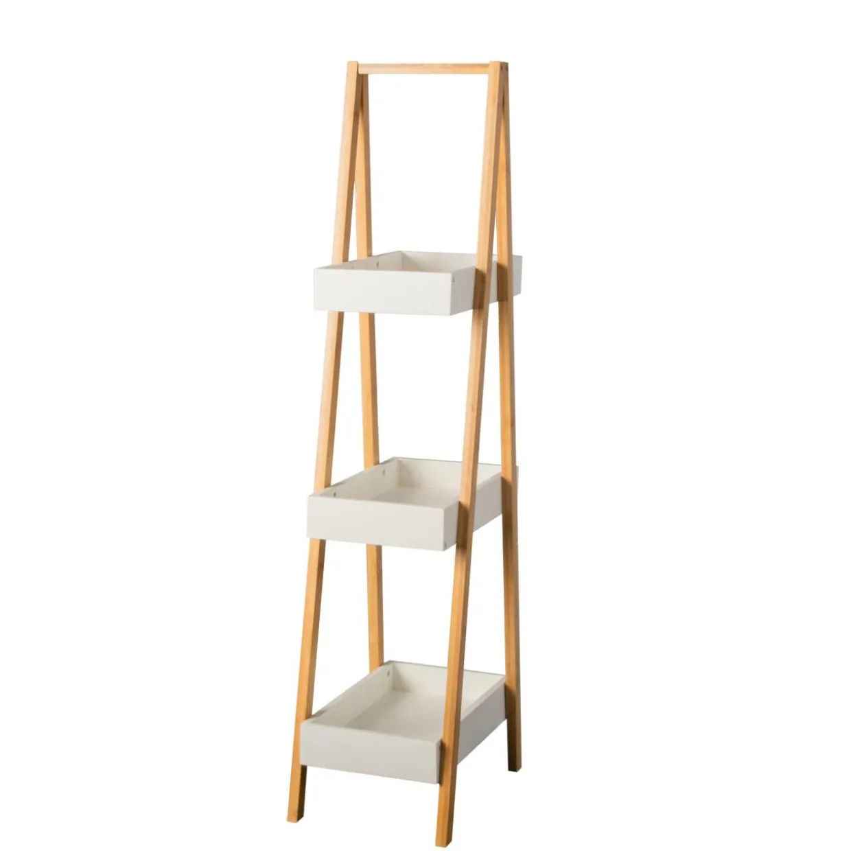 Etagère bois et bambou (H84 cm) Pyramide 3 niveaux Blanche