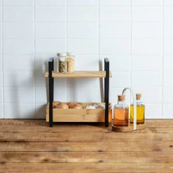 Etagère cuisine bois 2 niveaux bac (H30 cm) Ordera Noir