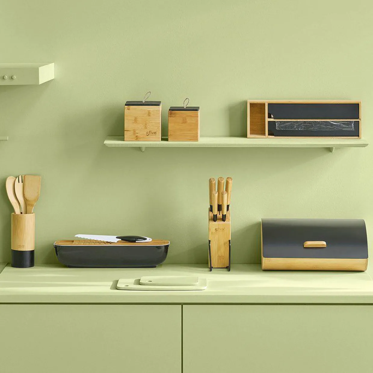 Etagère dérouleurs et compartiment (39 x 13 cm) Bambou Noir