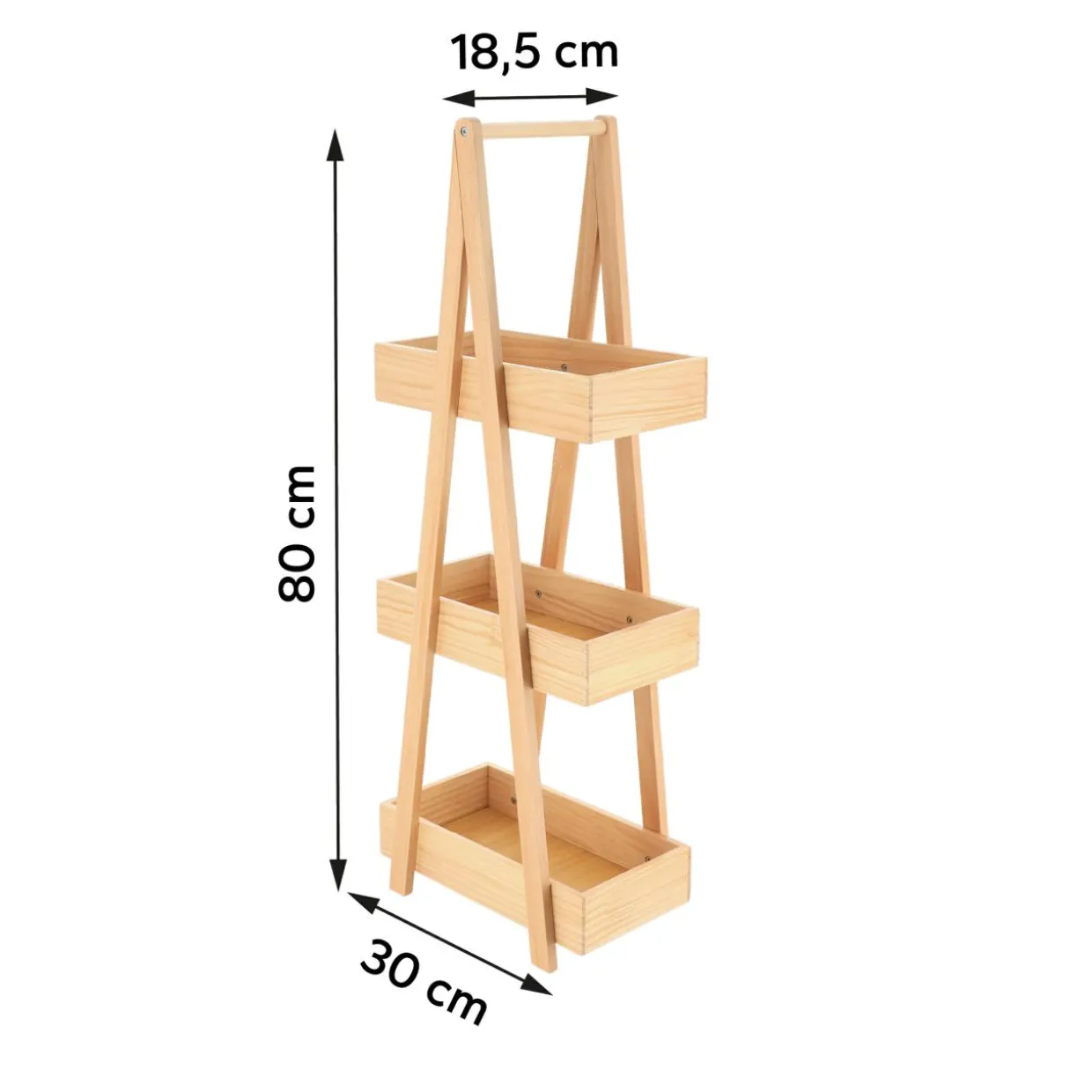 Etagère en bois 3 niveaux (H80 cm) Pyramide Naturel