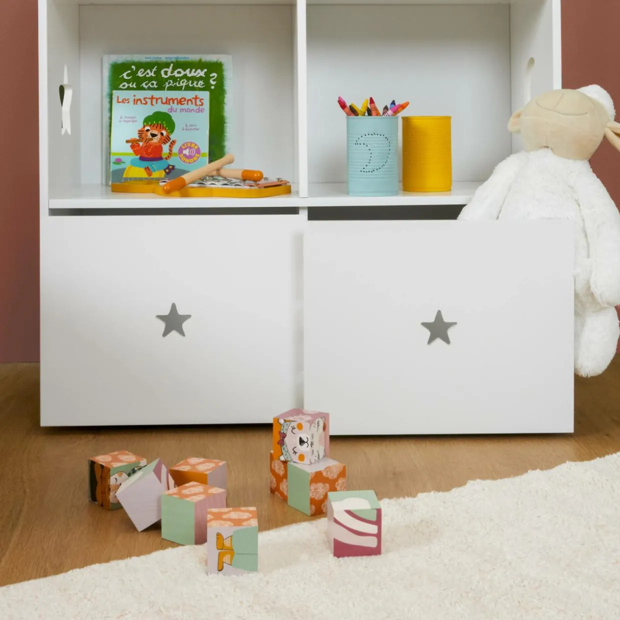 Etagère enfant bois 3 niveaux (H97 cm) Stars Blanc