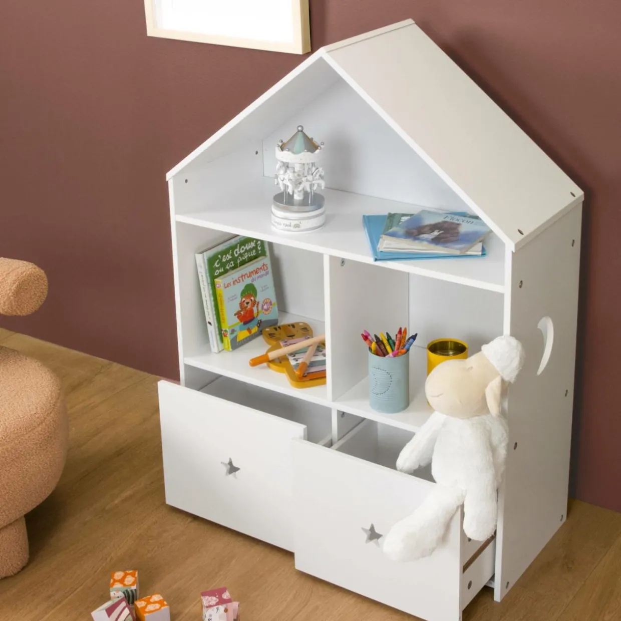 Etagère enfant bois 3 niveaux (H97 cm) Stars Blanc