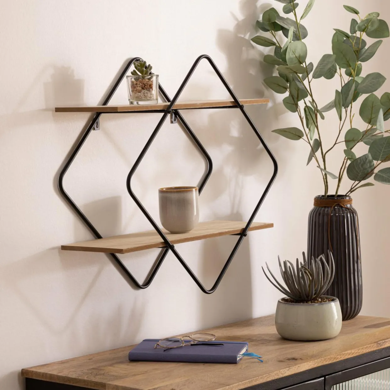 Etagère murale 2 niveaux (H48 cm) Nena Noir