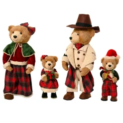 Famille d'ours déco (H80 cm) Noël d'antan en carreaux Rouge