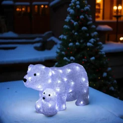 Famille d'ours polaire solaire 60 LED (H25 cm) Blanc froid