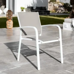 Fauteuil de jardin aluminium empilable Murano Blanc et taupe