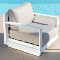 Fauteuil de jardin détente en aluminium Elba Blanc et taupe