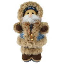 Figurine de Noël (H32 cm) Esquimau douce fourrure Beige